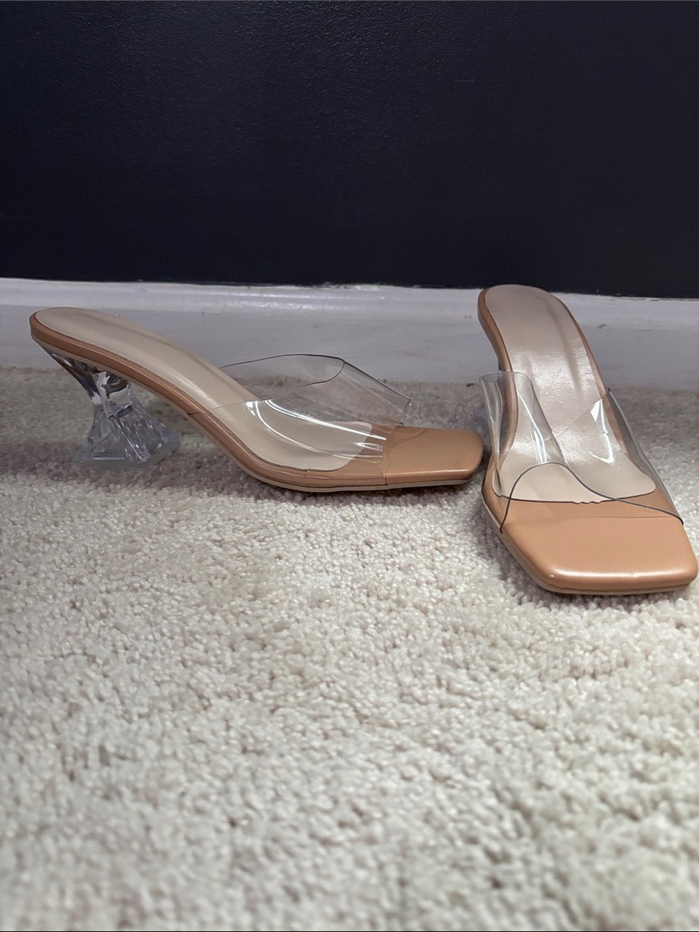 SHEIN Nude Clear Strap Sculpted Heel Mules